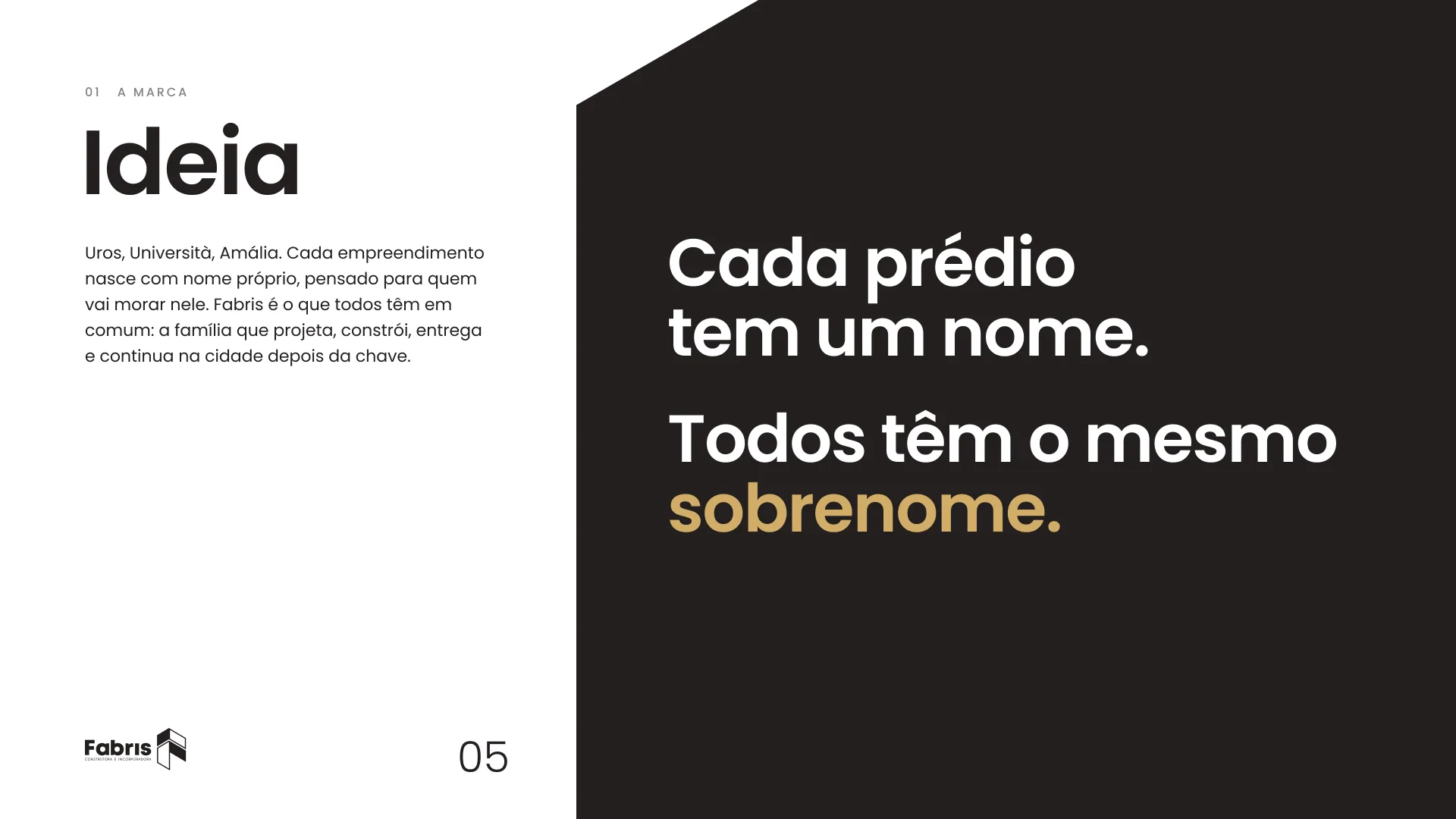 Página da ideia: cada prédio tem um nome, todos têm o mesmo sobrenome