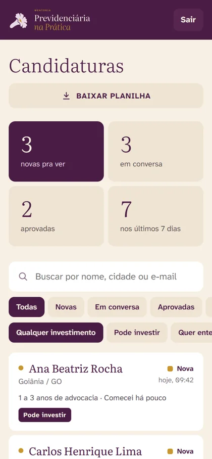 Painel de candidaturas no celular